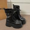 Fashion Platform Thick Gothic Boots Women Buckle Autumn Shoes Wedges Mid-calf Boots Punk StyleStreet Cosplay Chain Motorcycle Botines