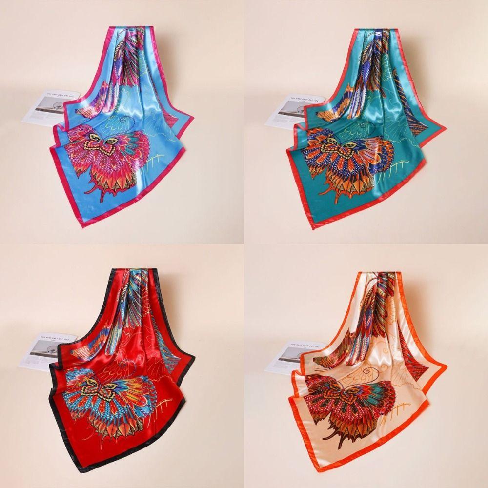 Silk Fabric Muslim Turban Printed Design Square Scarf New Stretch Bandana  Four Seasons Use