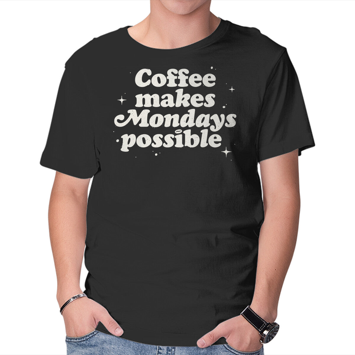 Unisex Crew Neck T-Shirt Coffee Makes Mondays Possible Graphic Short Sleeve Casual Tee S