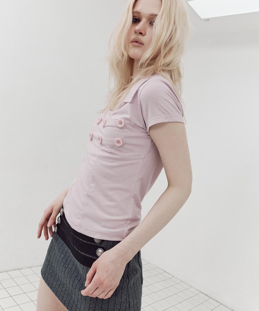 SETUP-EXE Napoleon Collar Top / Baby Pink