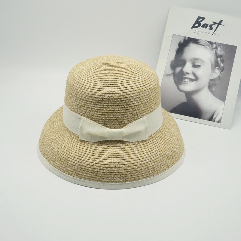 Summer Female Foreign Trade Small Fragrant Hepburn French White Black Edge Fisherman Top Hat Shading Holiday Beach Sun Straw Hat