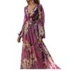 Retro V-Ausschnitt Langarm Feen Schaukelkleid - Europäischer & Amerikanischer Sommerdruck