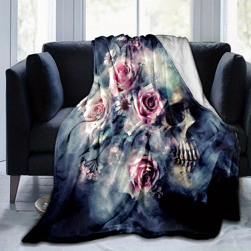 1pc Bouquet of Roses Entwined with the Veils of Death Blanket  Soft Throw for Home Decor, Gift, Living Room, Travel, Camping