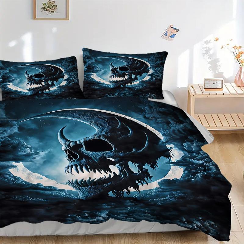 3pcs Moon Skull Bedding Set, Includes Without Pillow Inserts, Soft Comfortable Bedding Set,All-Season Use A0924060