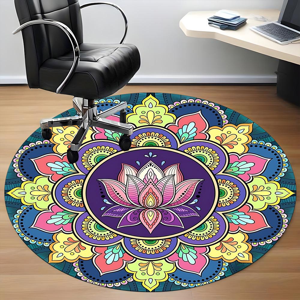 1PC Mandala Art Office Round Rug, Non slip, Soft and Durable Office Rug for Interior Decoration, Perfect for Office