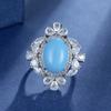 Vintage Synthetic Turquoise Open Adjustment Jewelry Full Diamond Zircon Ring