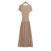 2026 Spring European & American Style Women's Lace Patchwork Waist-Cinching Long Dress with Short Sleeves