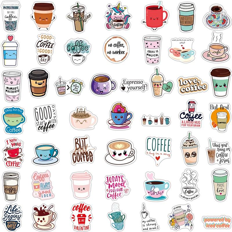 50 Pack Coffee Stickers Water Bottles Laptop Car Hydroflasks Phone Motorcycle Guitar Skateboard Computer Coffee Cup Vinyl Sticker Waterproof