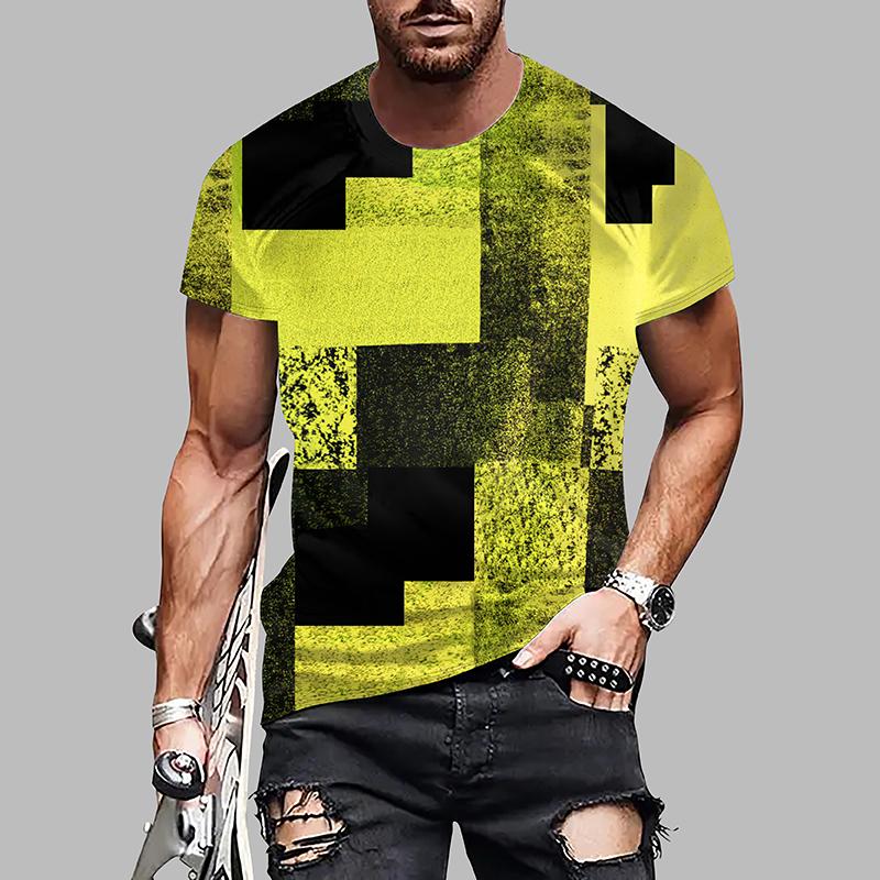 New Summer Men's Fashion T-shirt Personality Geometric Figure Printed Men's T-shirt Top