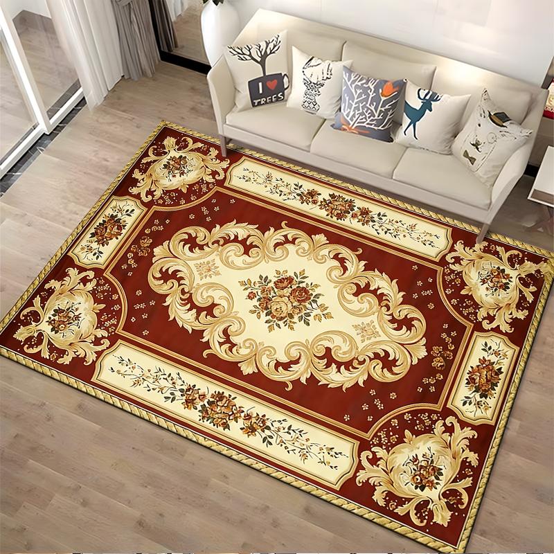 Vintage Teppich mit Blumenmuster in Rot und Gold für Wohnzimmer Geeignet für den Einsatz als Antirutsch für Wohnzimmer Schlafzimmer Sofas