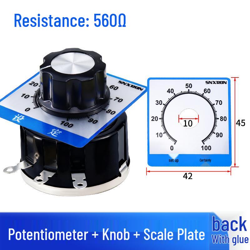 WX112 050 Adjustable Single-Turn Wirewound Potentiometer: 47, 560 Ohm, 1K, 2.2K, 4.7K, 10K, 47K Knob