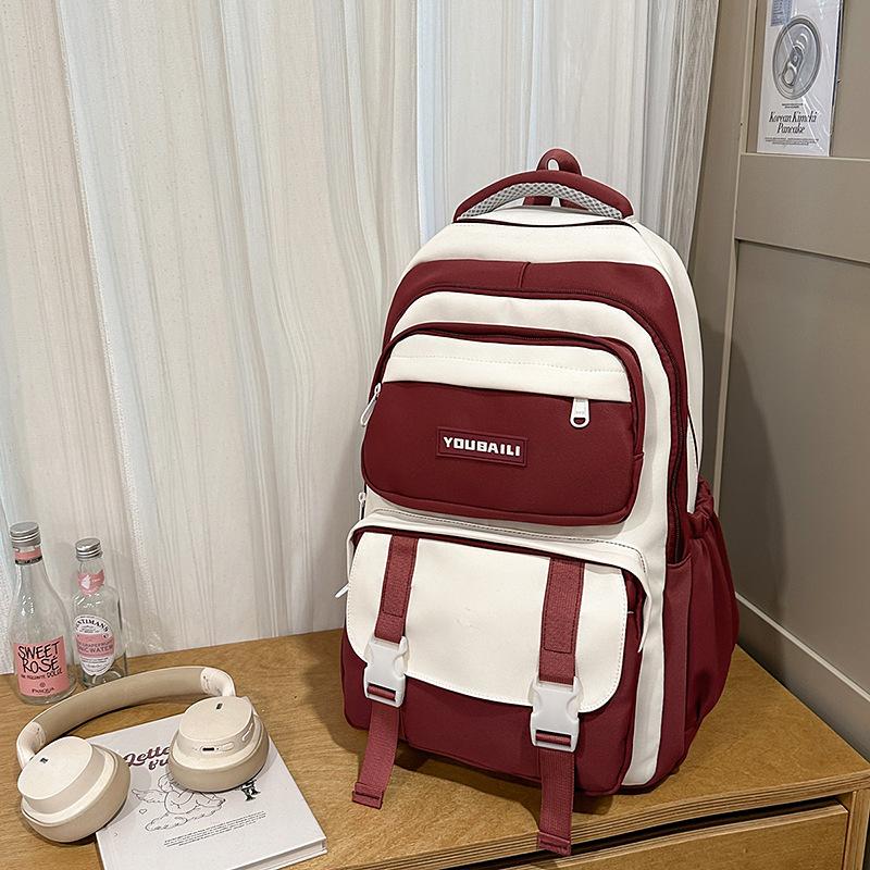 New High-value College Style, Fresh and Sweet Backpack, Contrasting Color Splicing Make-up Bag, Junior High School Student Backpack