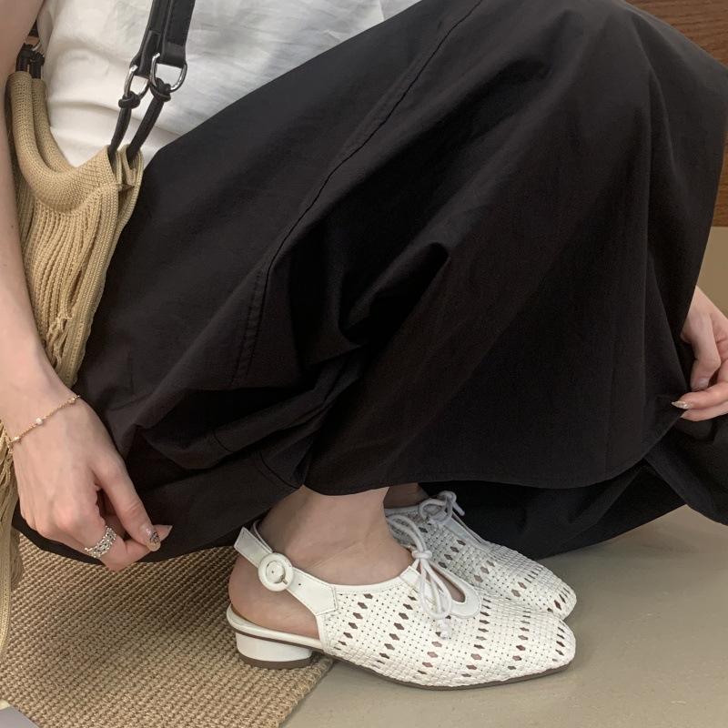 

Ретро полая плетеная сумка, сандалии на толстом каблуке, лето, новинка, с юбкой, дышащая одинарная обувь, повседневная обувь 39 светло-коричневого