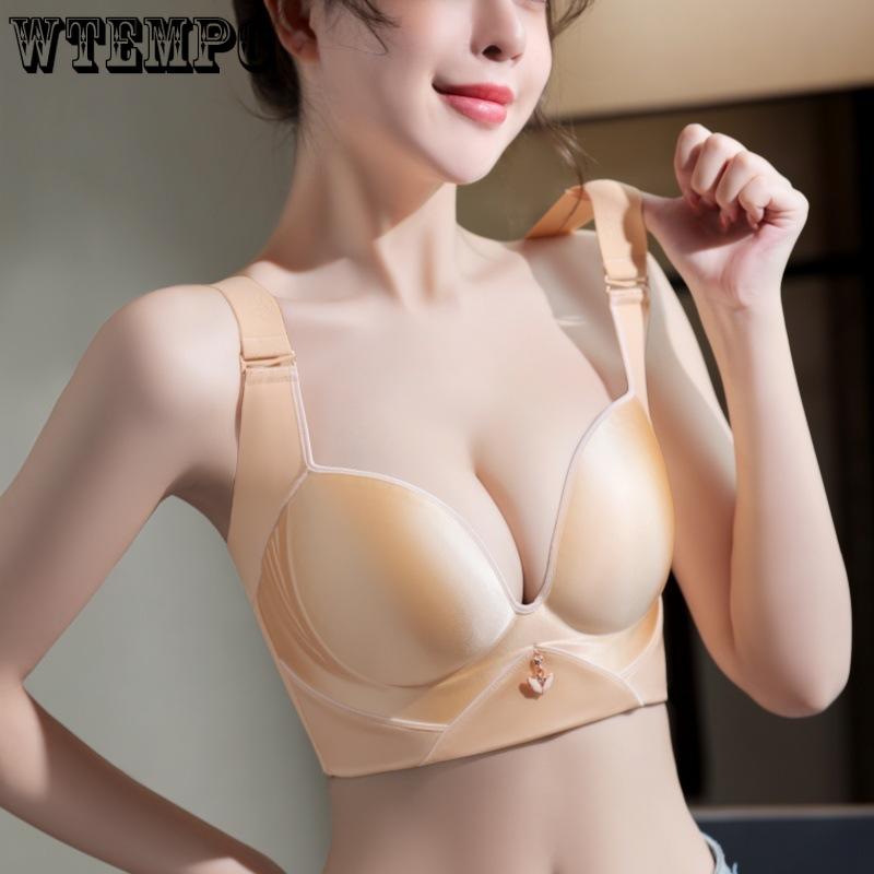 

Summer No Steel Ring Bra Women s Thin Cut Adjustable Back Plus Size Bra Anti Sagging Double Breasted Bra 52/120E бежевий