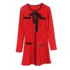 French S House: Red Bow Dress, Slim Fit, Round Neck, Short, Fashionable for Early Spring 2025 Annual Meeting