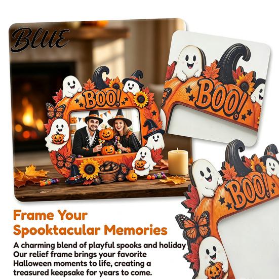 Vintage Pastoral Style Halloween Photo Frame Wooden Desktop Picture Holder for Spooky Party Decoration Bed And Breakfast Decor Festive Home