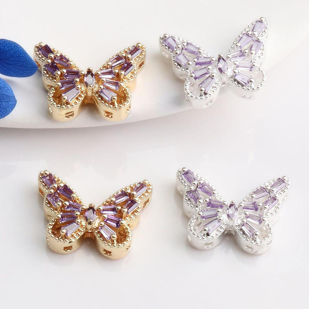 14K Gold-filled Color-preserving Zirconia Butterfly & Flower Spacer Beads for DIY Jewelry
