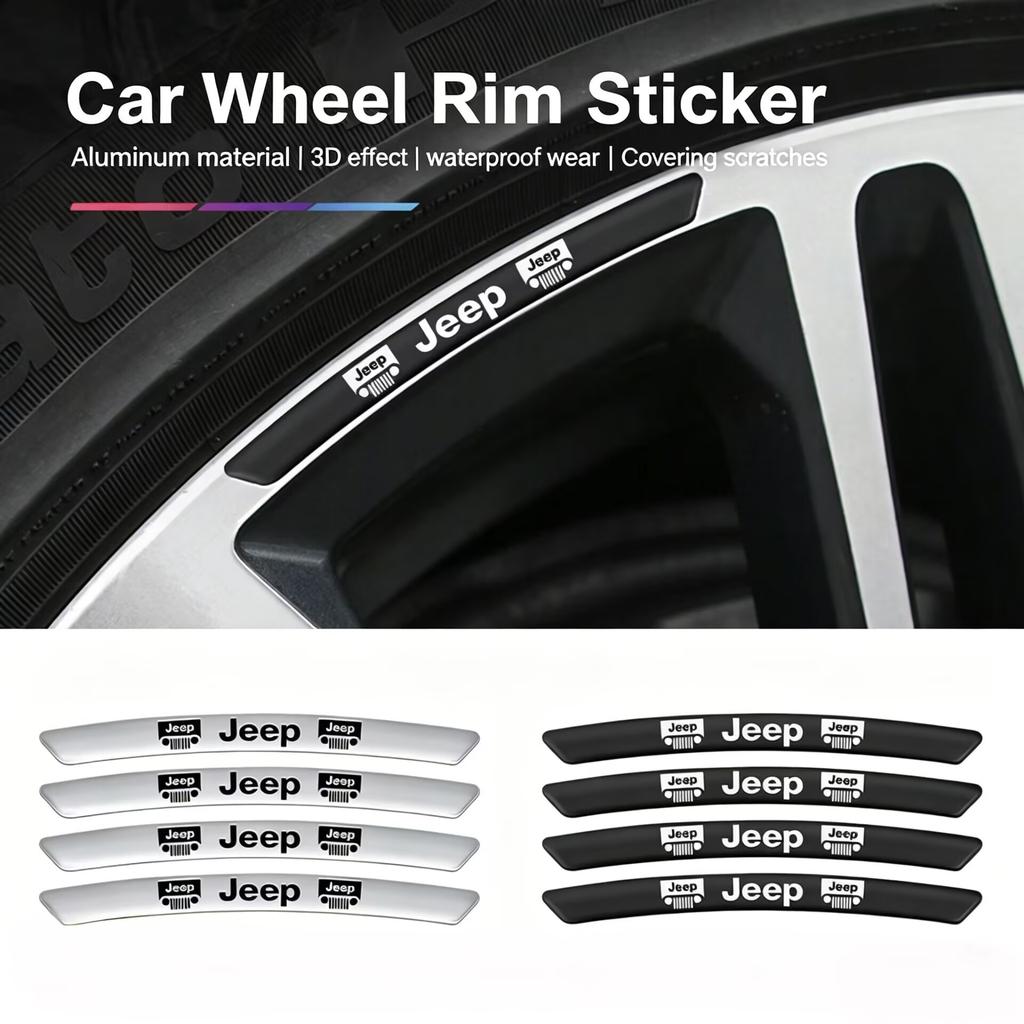 4PCS Aluminum Car Rim Stickers For Jeep Wrangler JK JL Renegade Compass Grand Cherokee Gladiator - Wheel Hub Edge Protector