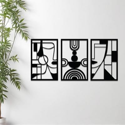 Vorlaminierte Kiefernholz-Wandkunst mit Menschengesicht | Laserschnitt-Präzision | Für die Heimdekoration | Zum Verschenken (3er Set)