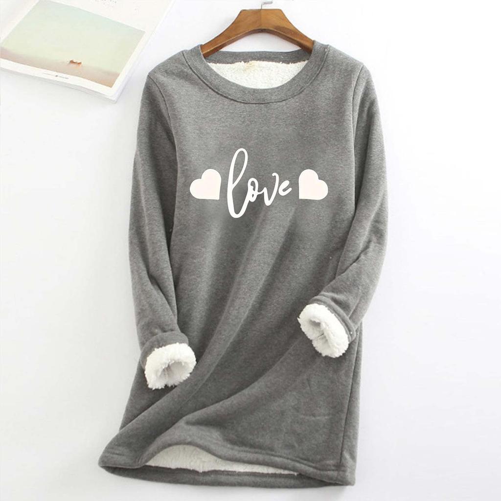 Women's Round Neck  Print Thickened Plush Cashmere Warm Long Top