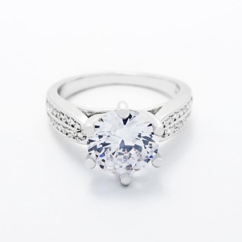 2026 Classic Six-claw Ring Platinum Plated Diamond Women's Ring European and American Luxury Wedding Ring Open Hand Jewelry