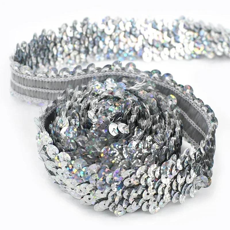 2/5/10Meters Meetee 30mm Sequin Lace Ribbon Stretch Fabric Laces Trim for Clothes Elastic Band DIY Sewing Decoration Accessories
