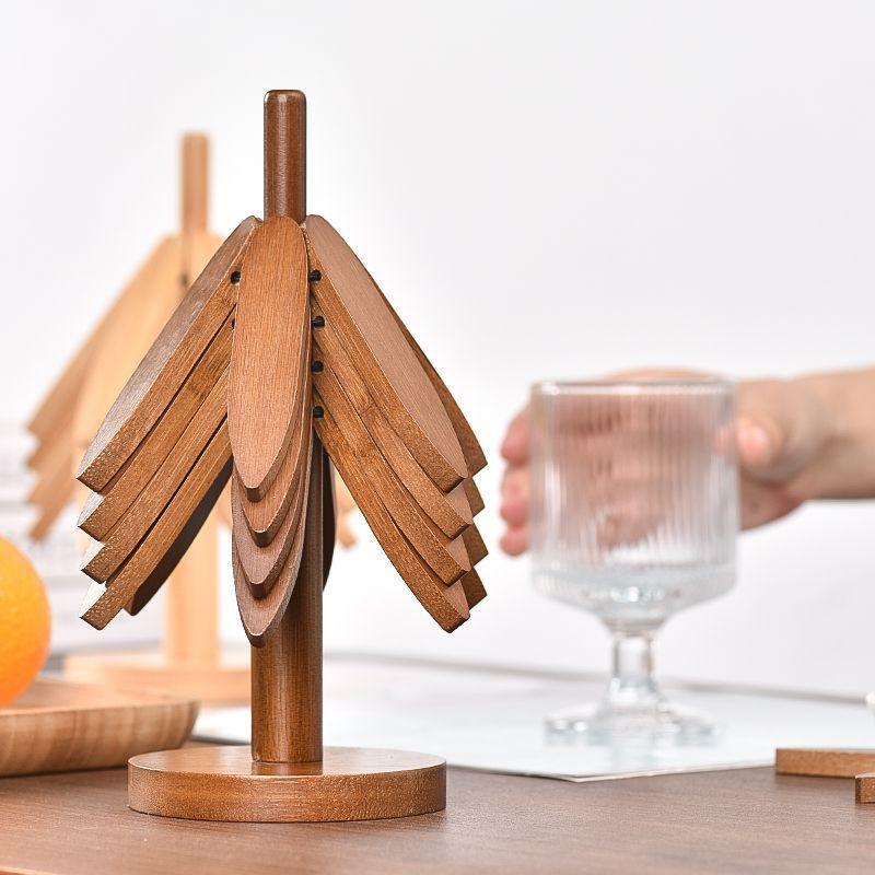 Bamboo Creative Walnut Colored Tree Insulation Mat Christmas Tree Insulation Table Mat, Home Cup Mat Clay Pot Mat New Year