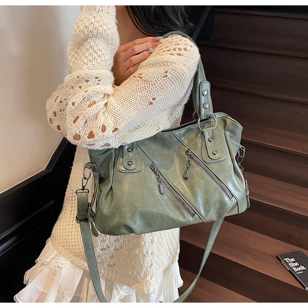 Casual Soft Shoulder Bag Large Capacity Glossy PU Leather Tote Bag Multifunctional Solid Color Handbag Women