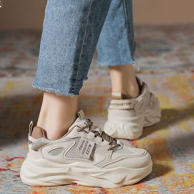 Scarpe sportive casual stringate in mesh con suola spessa che aumentano l'altezza, abbinamento di colori, stile retrò da papà, nuove, versatili, per l'estate 2025, da donna