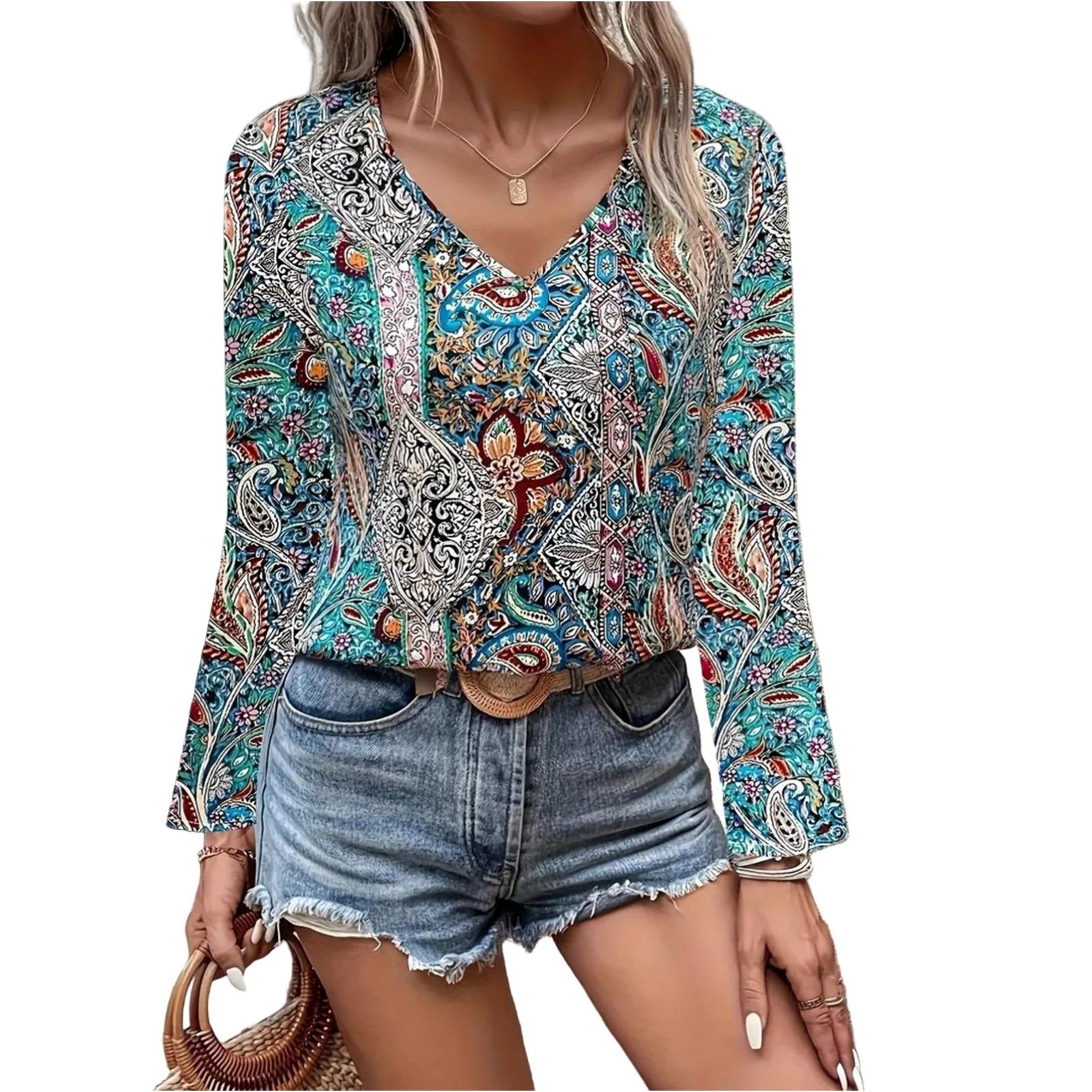 

Women s Casual Sleeve Trend Printed Loose Top V-neck T-shirt XXL