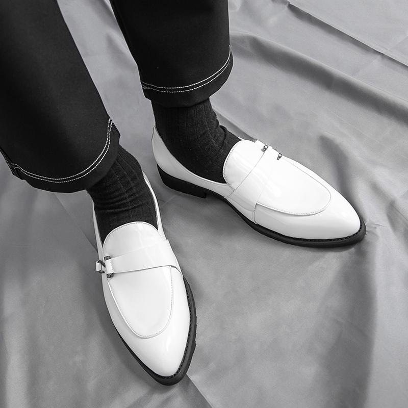 New Men's Fashion Gold Blue Patent Leather Dress Business Office Shoes Male Penny Loafter Wedding Party Prom Flats Footwear