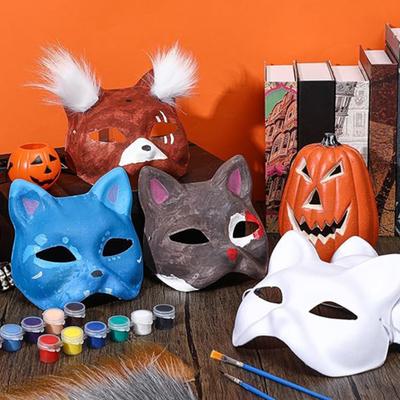 Kit de almofadas faciais de 20 peças, almofada facial de gato raposa, conjunto de máscaras de Halloween faça você mesmo com tinta e pincel, maquiagem, adereço para festa dançante