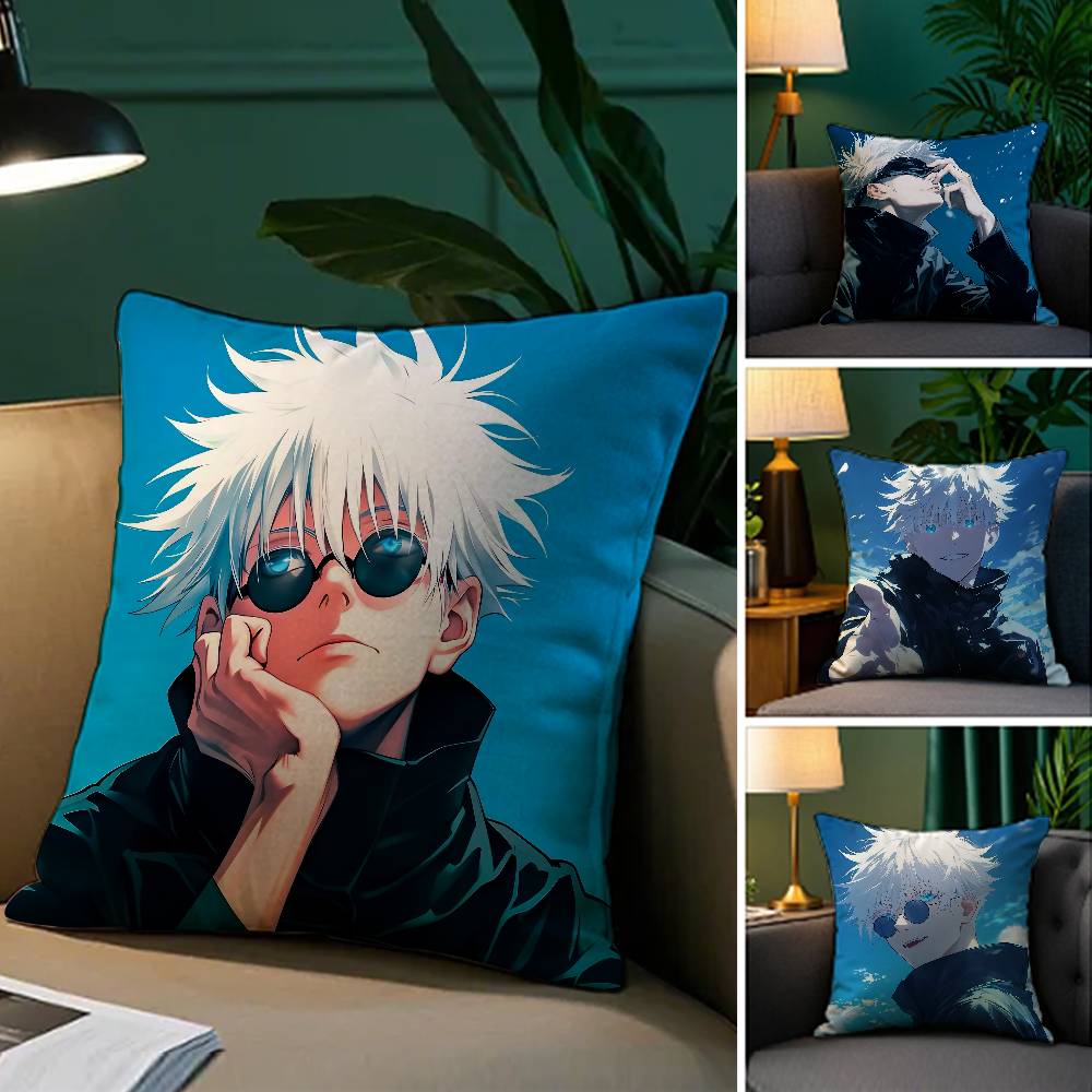 Cool Jujutsu Kaisen Gojo Satoru-S Pillow Case Silky Elegant Comfort Sofa Bed Invisible Zipper Beach Pillowcase