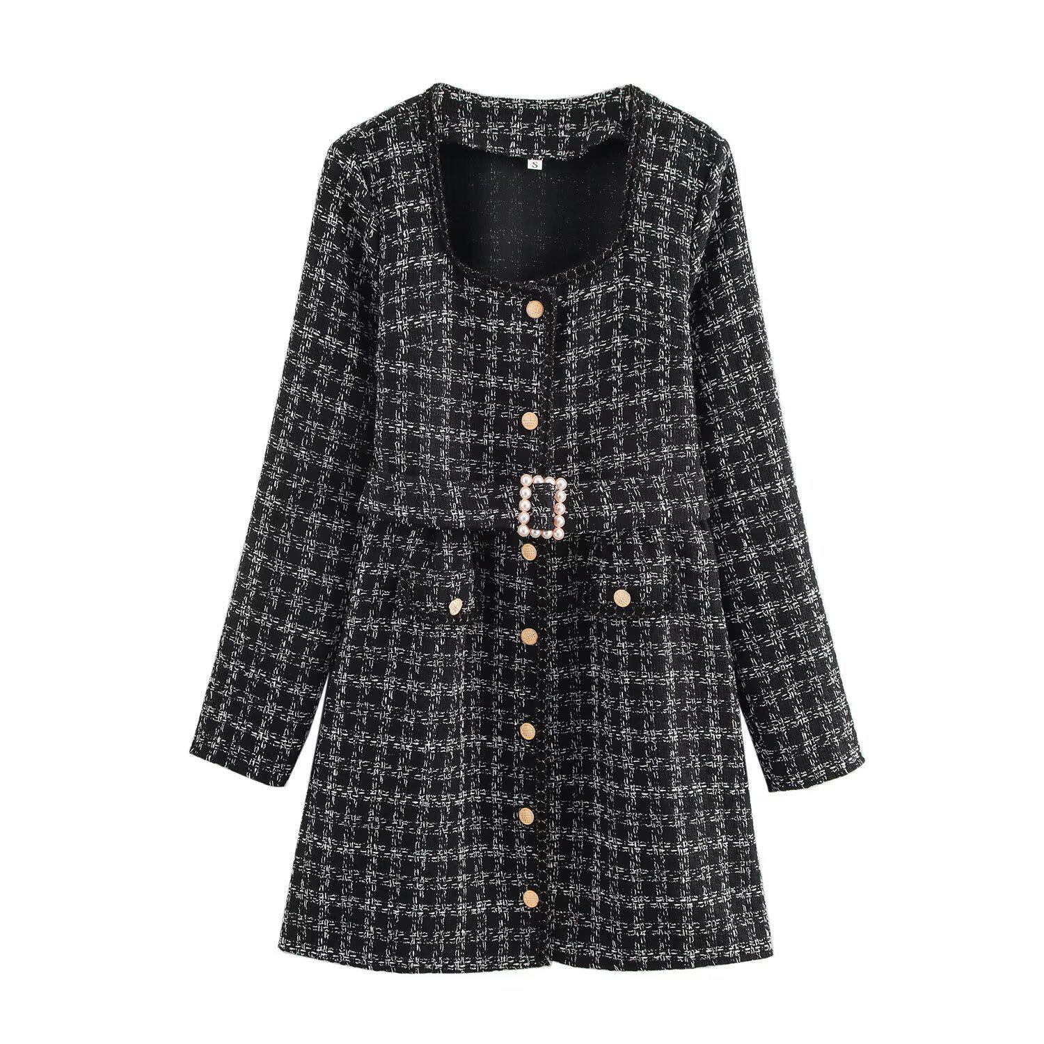 

Весна 2025 Женское Европейское и Американское Приталенное Твидовое Платье Large