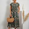 GMXIA Fashion Women's Loose Cotton and Linen O-Neck Printed Summer Dresses