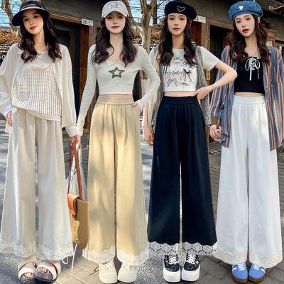 All-match Lace Wide-leg Pants for Women In Spring New Style Forest Sweet Droop Soft and Glutinous Casual Pants Small