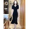 Internet Celebrity Popular Fashion Dress New Summer High Sense Collar Bubble Sleeve Thin Fishtail Skirt Tide