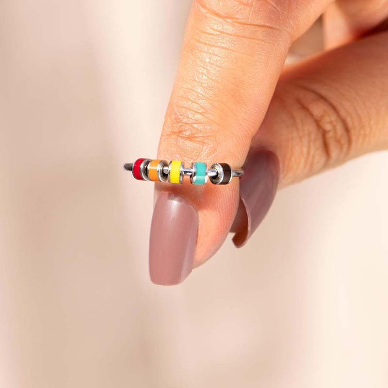Yerik Stainless Steel Drip Oil Rotate Bead Anxiety Rings for Women Fashion Colorful Enamel Unisex Fidget Ring Trendy Jewelry