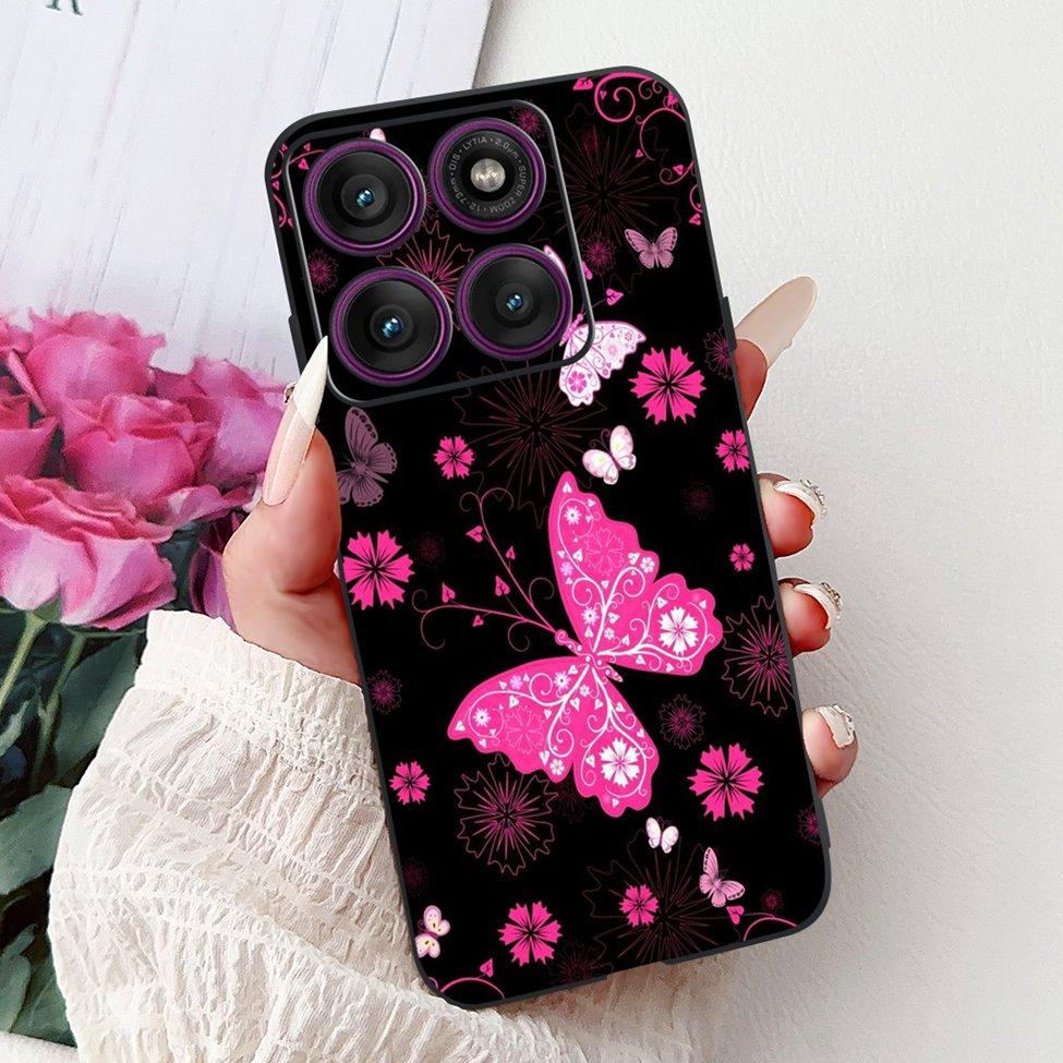 For Motorola Edge 60Pro XT2507-1 Back Cover For Motorola Edge 60 Pro Case Cute Cartoon Luxury Flower Painted Black Silicone 6.7"