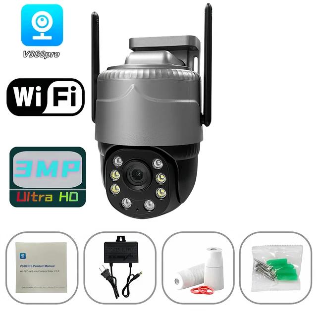 

V380Pro бездротове відеоспостереження PTZ 5MP зовнішня водонепроникна IP-камера безпеки з автоматичним відстеженням виявлення тіла 5MP WIFI 128G card білий
