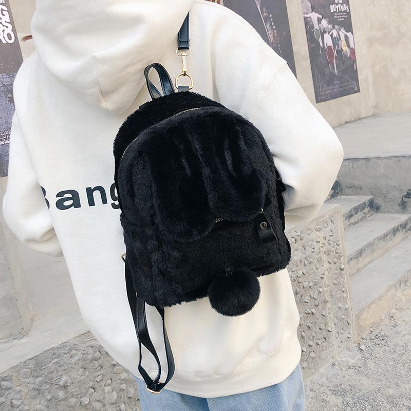 Double-shoulder Bag with Plush Rabbit Ears, Pink, Super Cute and Adorable Schoolbag for Young Girls, Harajuku Style