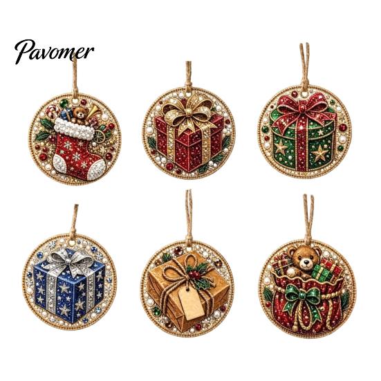 Christmas Faux Pearl Art Kit 6Pcs/Set Ornaments DIY Kit, Hanging Decorations Craft Creative Making with Round Charms Pearls, Holiday Rhinestone