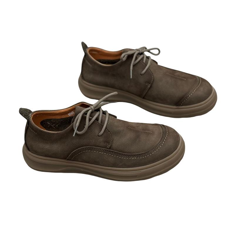 Genuine Leather Men's Shoes Spring and Summer Retro Original Round-toe Casual Flat Low-top Lace-up Cowhide Shoes