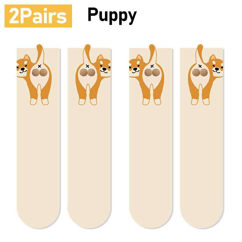 1/2Pair Cartoon Cute Dog/Cat Balls Cotton Socks Lolita Knitting Socks Women Girls Middle Tube Sleep Sock Pet Print Floor Sock