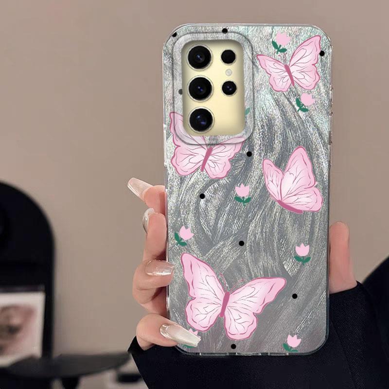 For Samsung Galaxy A56 A15 A25 A55 A35 A16 A26 A36 S24 S25 Plus Ultra 5G Phone Case Feather Gauze Rainbow Butterfly Bumper Cover