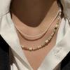 Elegant Green Stone & Mother-of-Pearl Bamboo Necklace – Women's Mixed Metal Choker