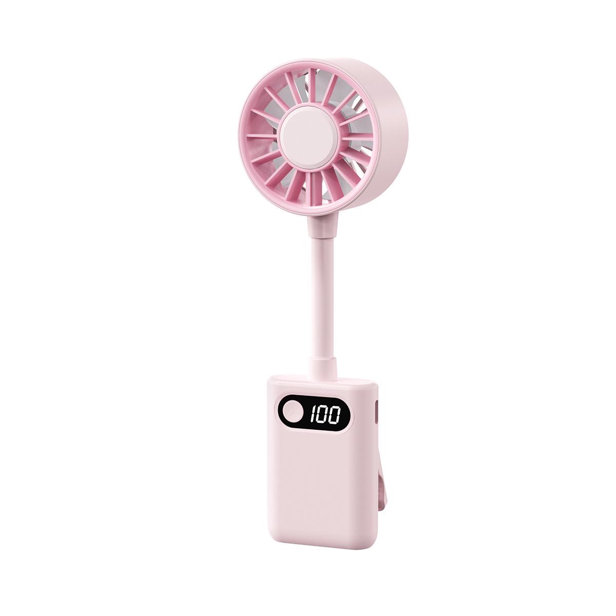 Foldable USB Mini Handheld Fan with Digital Display and Silent Clip 1200mAh розовый