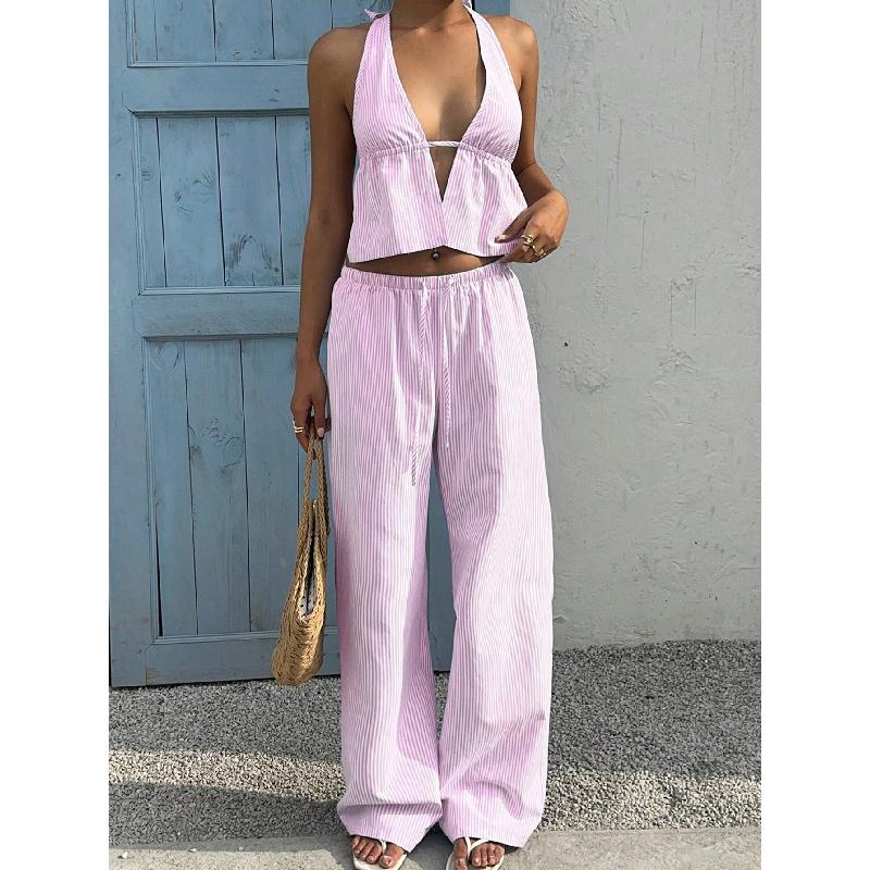 2026 Summer New Vacation Striped Vest Casual Long Pants Women's Casual Suit