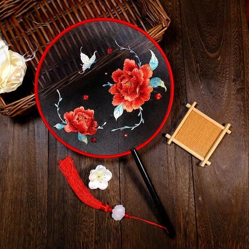 Ancient Style Round Fan, Chinese Style Suzhou Embroidery, Double-Sided Embroidery, Pink Fairy Fan, Embroidery Craft Fan, Dance Fan, Hanfu Round Fan