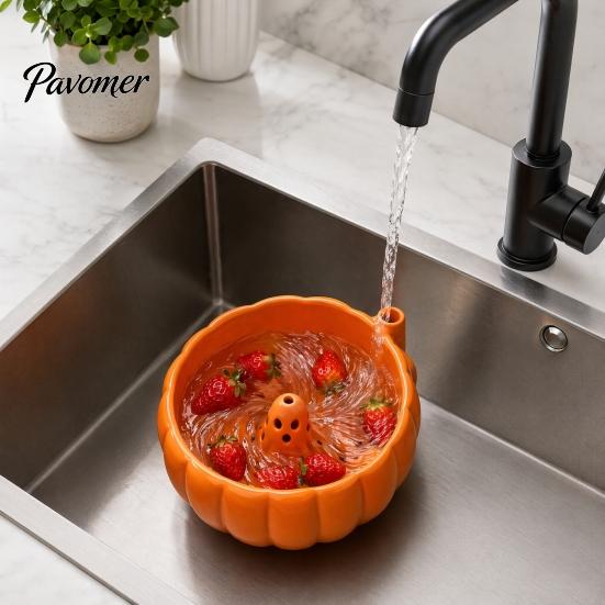 PLA Candy Swirl Bowl Halloween Bowl, Ghost Center Berry Wash with 360 Degree Rotating Vortex Face Spin Function, Fruit Strainer Basket, for Snacks And